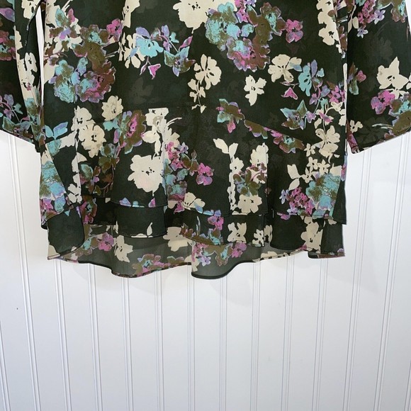 Everly Womens Small Floral Top Blouse 3/4 Sleeve Sheer Hi Lo Hem‎ Tiered … - Picture 5 of 14
